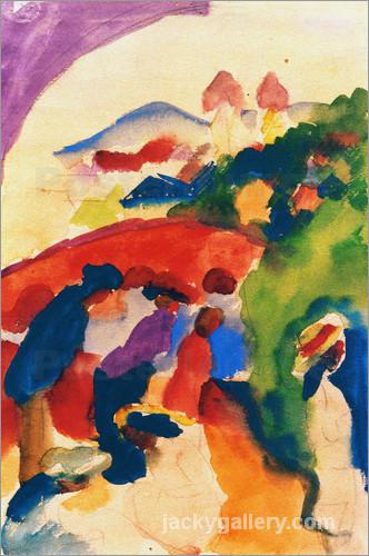 Spazierganger mit Stadt, August Macke painting - Click Image to Close